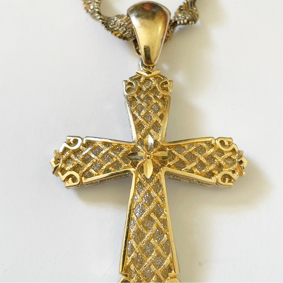 14K Gold Cross with 925 Sterling Silver Milor Italy Chain - Picture 2 of 5